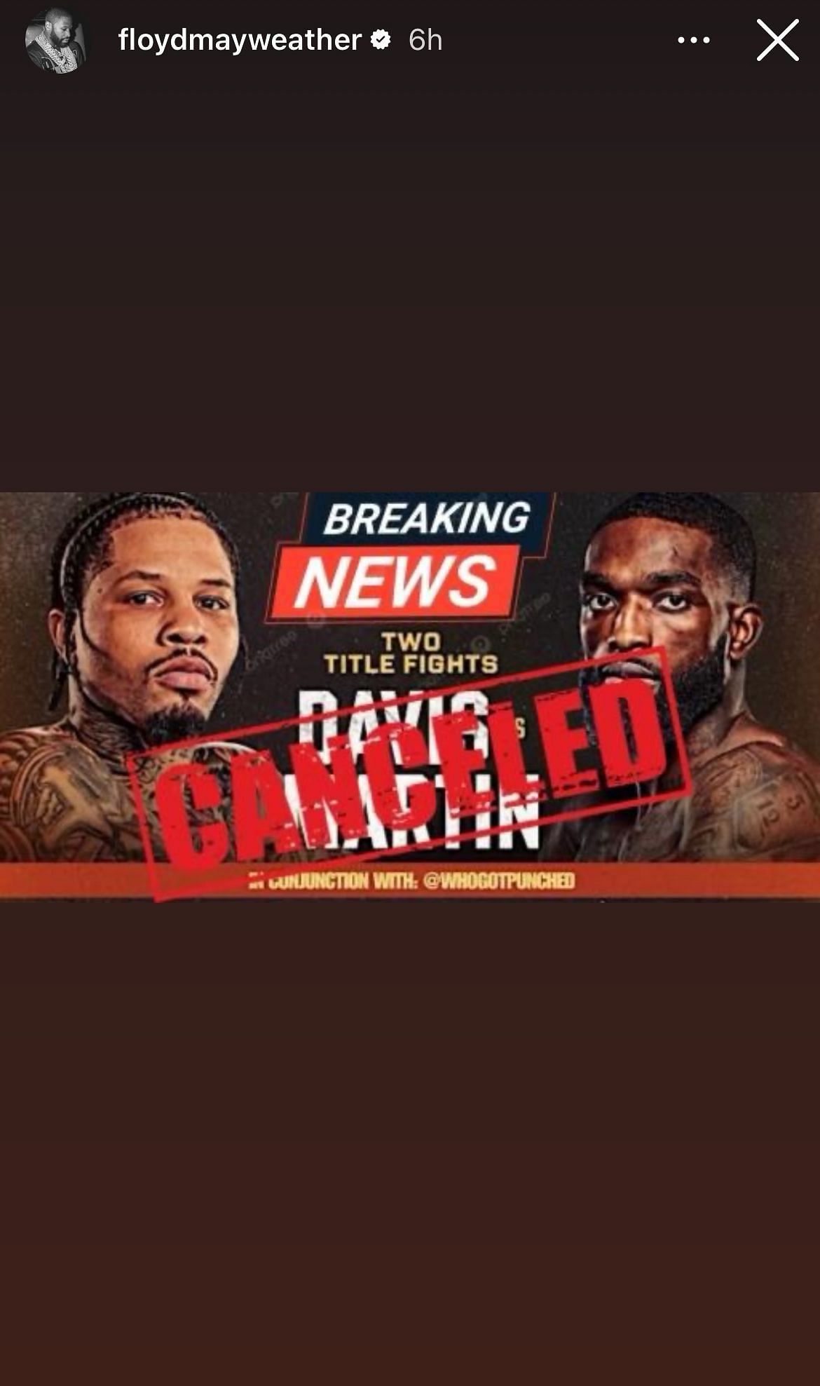 A screenshot of Floyd Mayweather Jr.&#039;s claim about the Gervonta Davis vs. Frank Martin fight