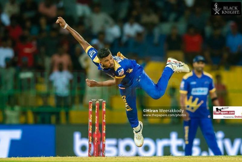 Dilshan Madushanka bowling for the Jaffna Kings in the Lanka Premier League 2024 (Image Credits: Dilshan Madushanka&#039;s Instagram)