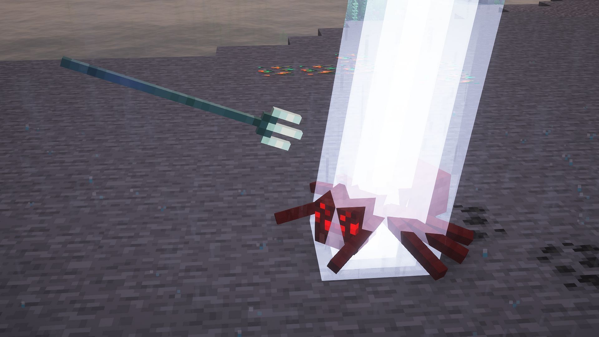 A spider being struck by channeling summoned lightning (Image via Mojang)