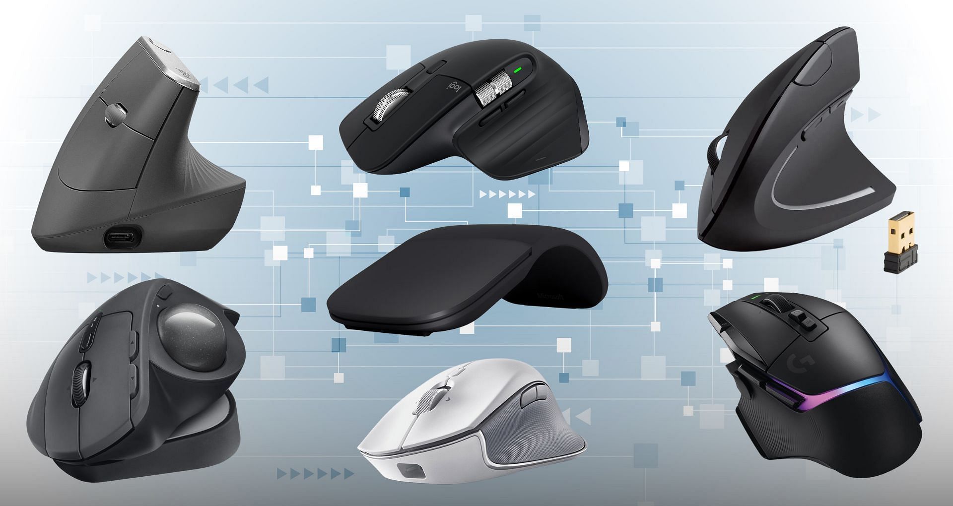 The best ergonomic mice to buy in 2024 (Image via Logitech, Microsoft, Anker, Razer)