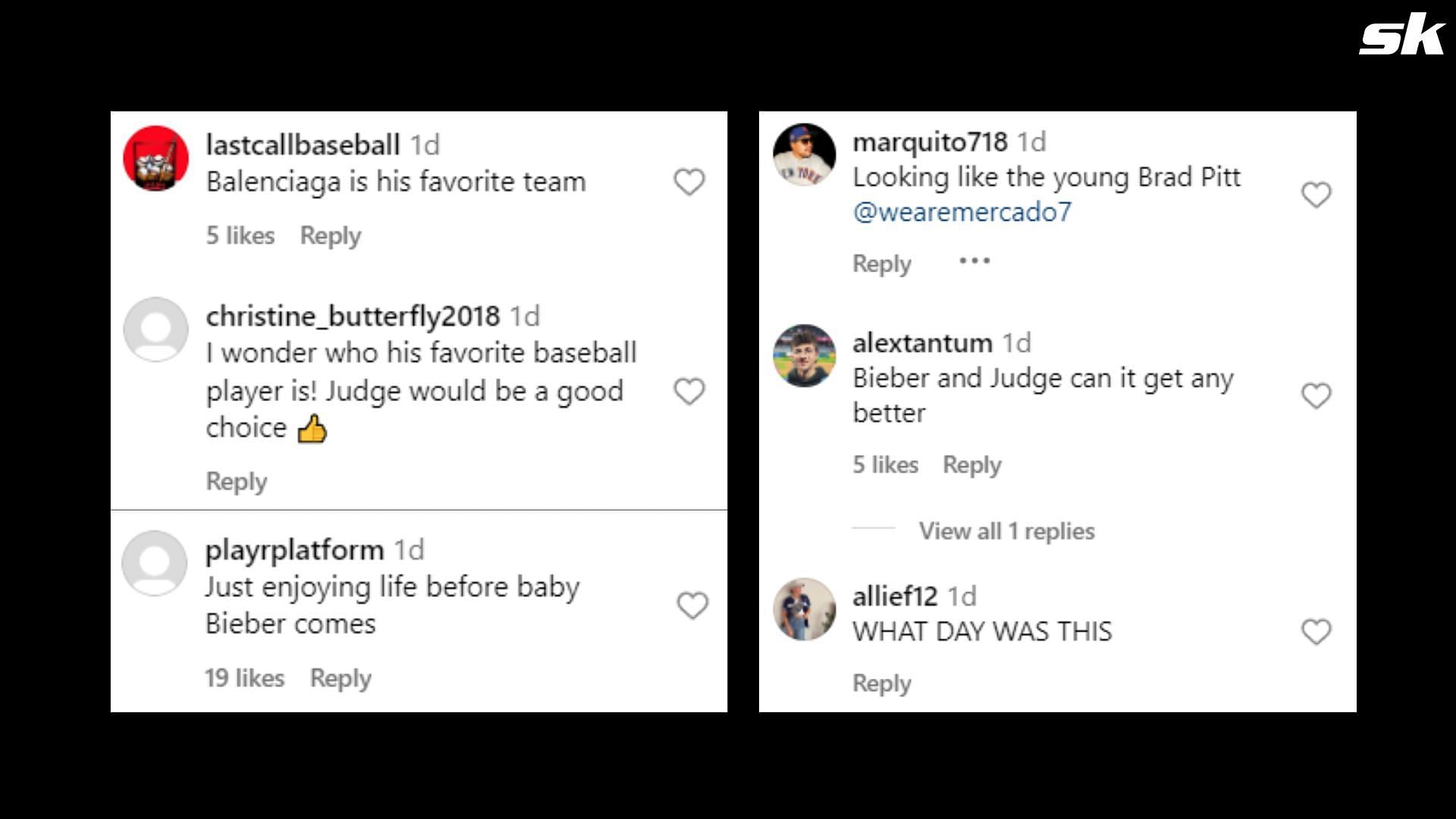 Screenshot of fan reactions on the post by MLBFITS on Instagram