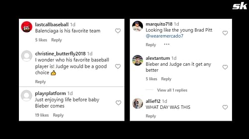 Screenshot of fan reactions on the post by MLBFITS on Instagram