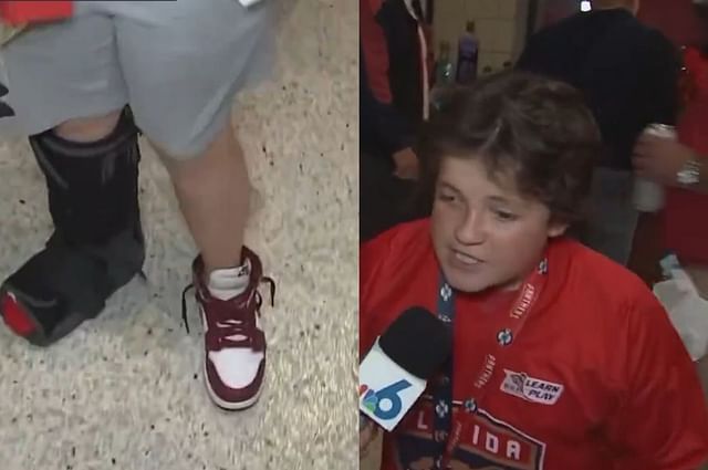 Young Florida Panthers fan steals spotlight at Stanley Cup Final Game 1 despite injury(Image credits: twitter.com/ Giselle Espinales)