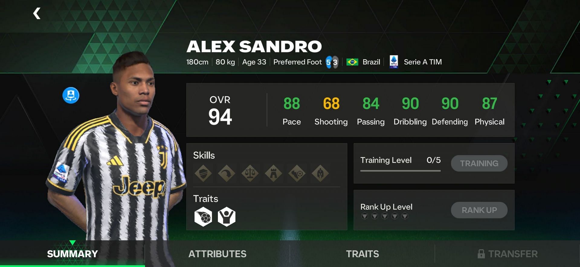 FC Mobile End of an Era Alex Sandro Exchange stats (Image via EA Sports)