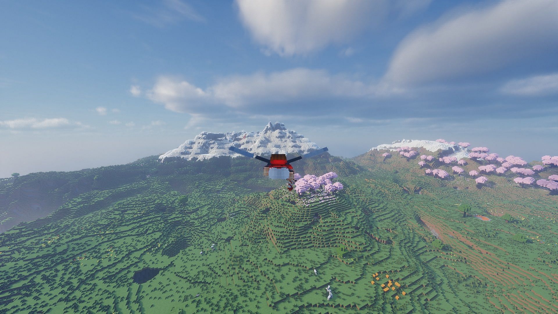 Flying around with 128 chunks render distance (Image via Mojang)