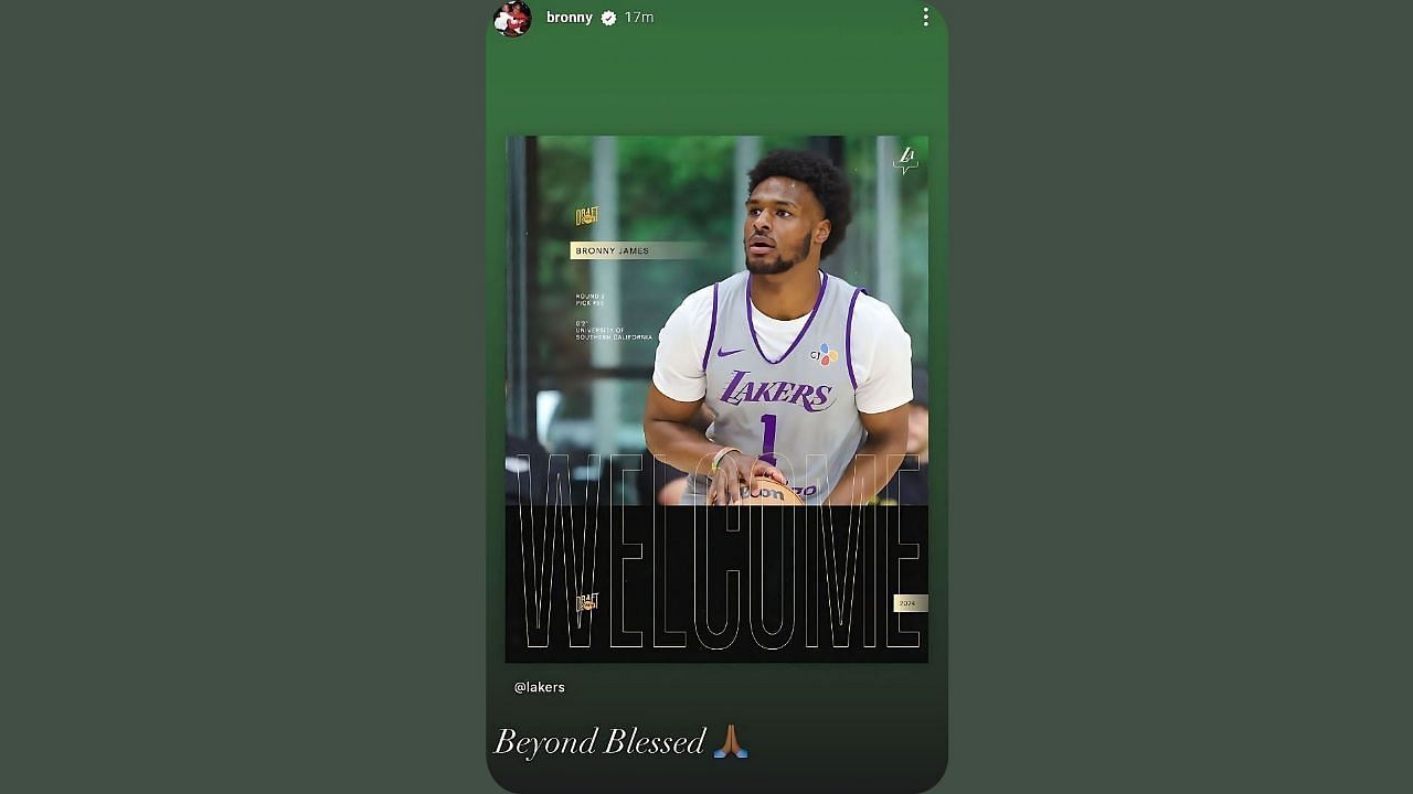 Bronny&#039;s story on getting drafted. (Credits: @bronny/Instagram)