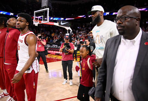 LA Lakers forward LeBron James with son Bronny James (Photo Credit: IMAGN)