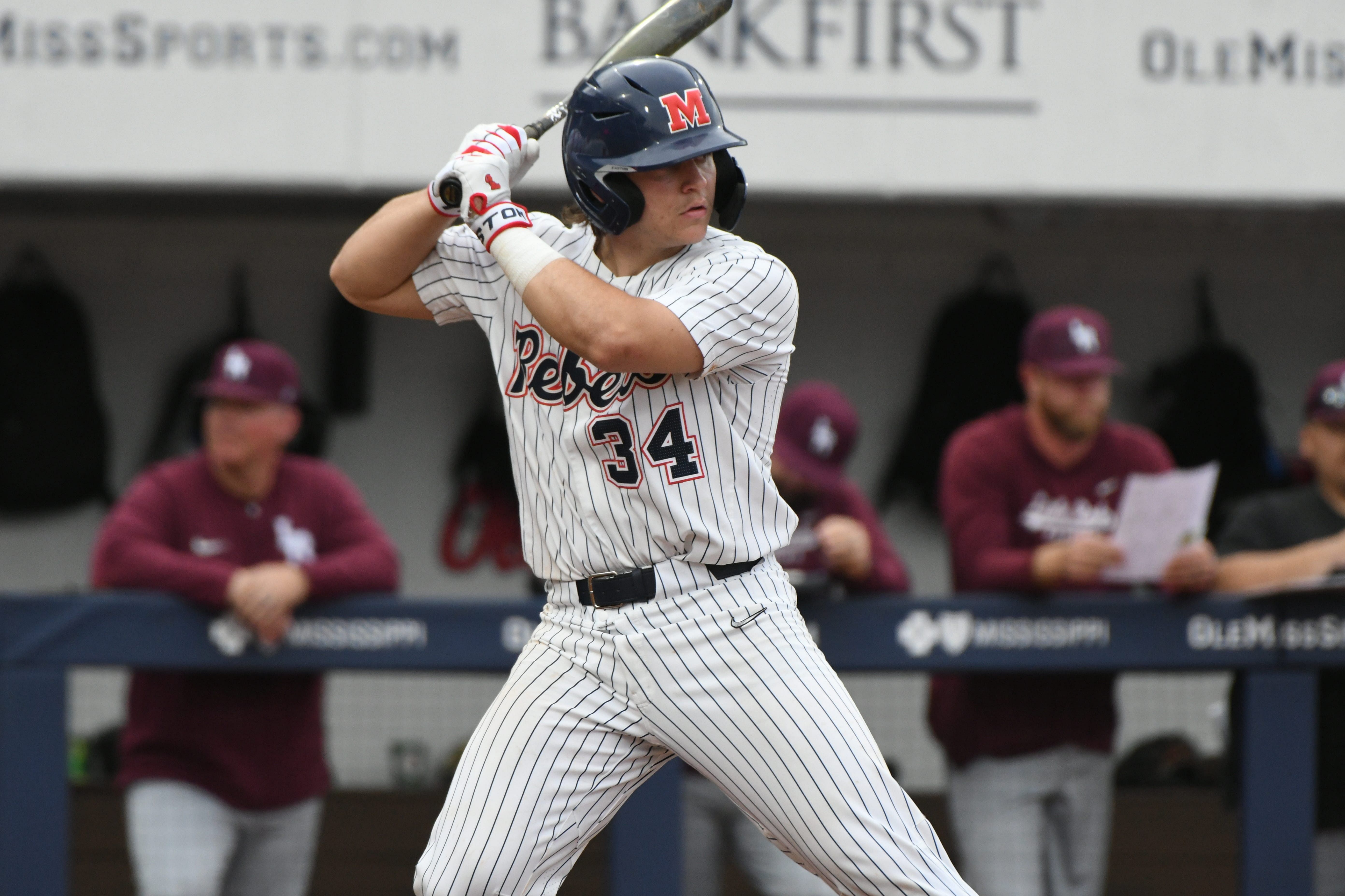 Ole Miss catcher Eli Berch is in the transfer portal after a tough 2024 season. (Photo Credit: Bruce Newman, The Clarion-Ledger/IMAGN)