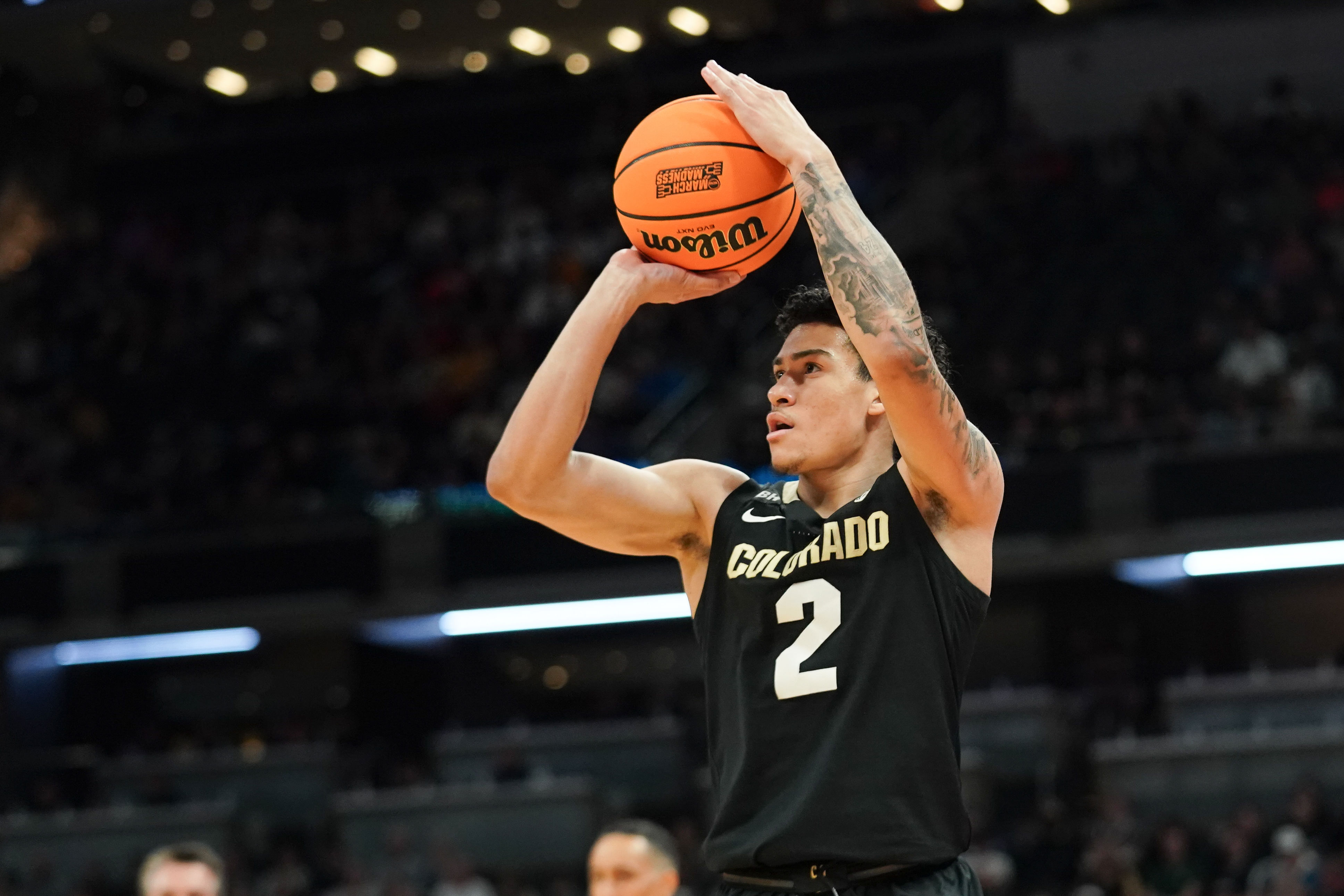 KJ Simpson started for 37 games with the Colorado Buffaloes and tallied 19.7 points, 5.8 rebounds, 4.9 assists and 1.6 steals in 35.1 minutes per game this past season (Image Source: IMAGN).