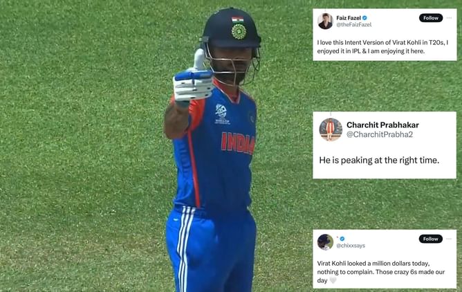 "Peaking at the right time" - Fans react to Virat Kohli's impressive knock in IND vs BAN T20 World Cup Super 8 match