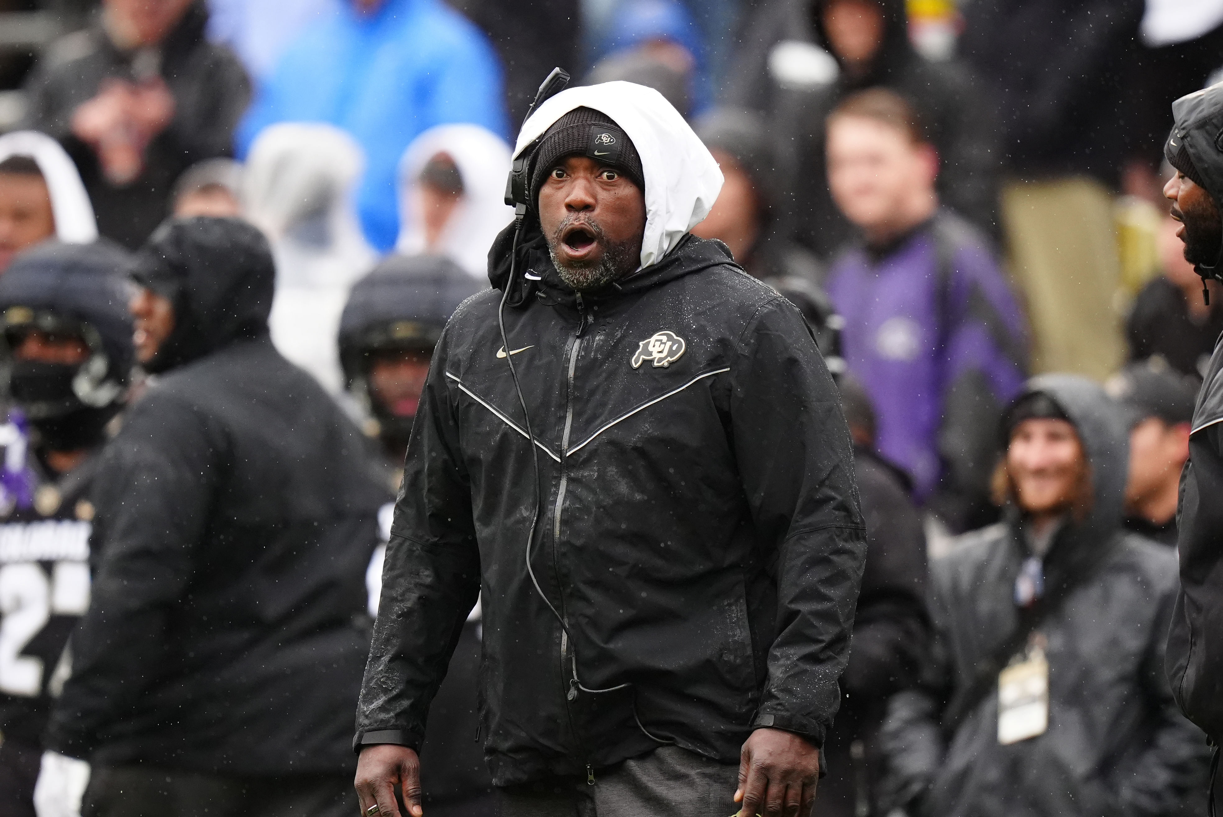 Colorado Buffaloes defensive line coach Warren Sapp reacts on the sideline.