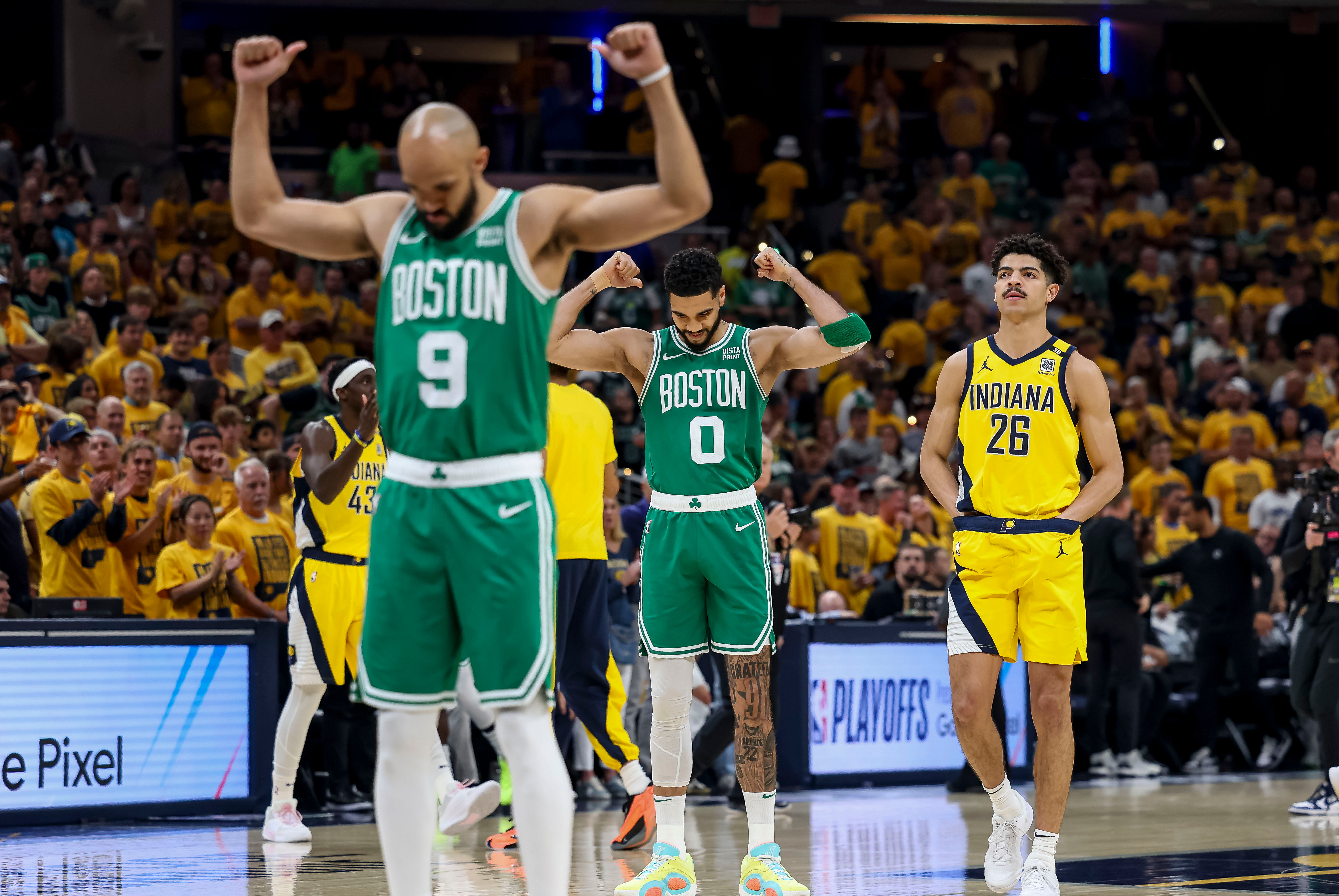 Boston Celtics's Derrick White against the Indiana Pacers. (Getty)