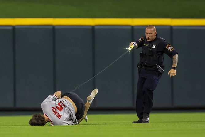 “Did he really have to use his taser on a 15-year-old boy?” - MLB fans react as spectator gets tased by security guard during Reds vs Guardians game