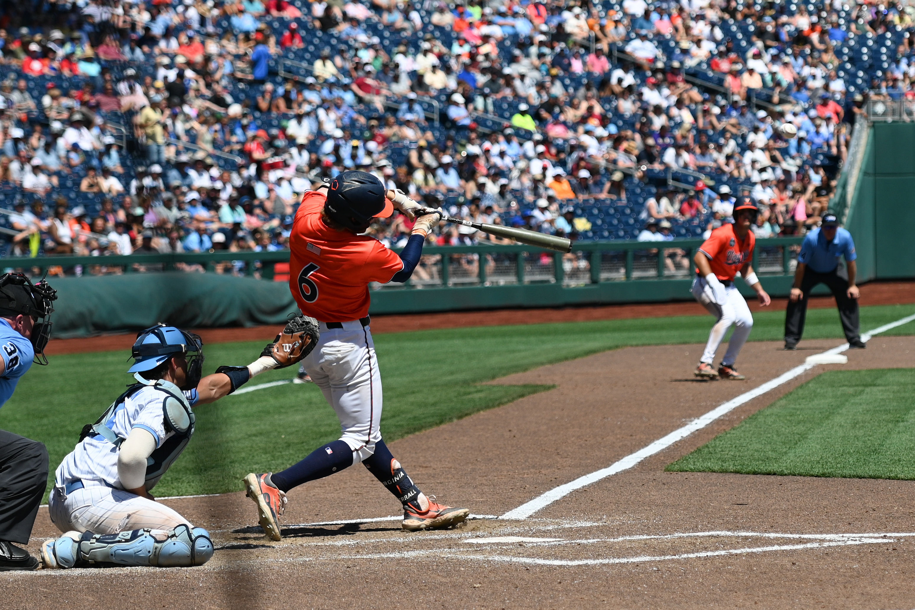 Griff O&#039;Ferrall drives in a run for Virginia.