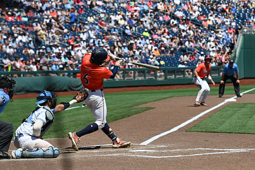 Griff O'Ferrall drives in a run for Virginia.