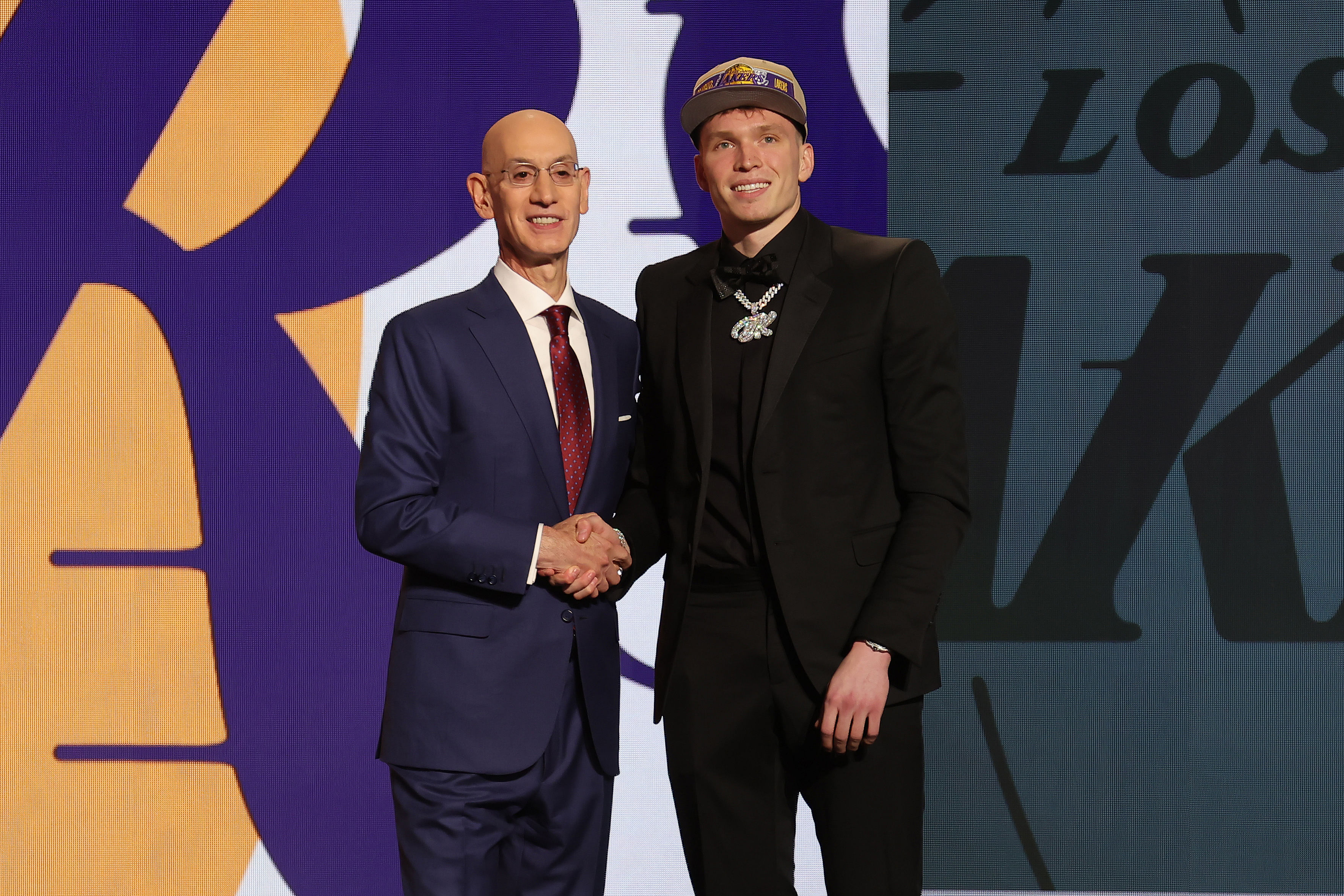 Dalton Knecht poses with NBA Commissioner Adam Silver after he was picked by the Los Angeles Lakers as their 17th overall pick in the NBA Draft. (Image Source: IMAGN)