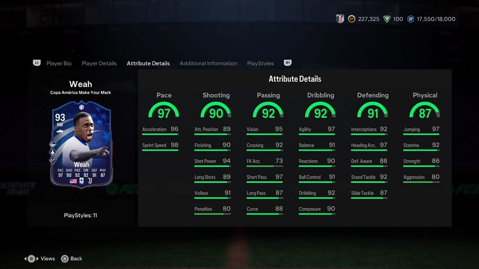 Weah has amazing stats (Image via EA Sports)