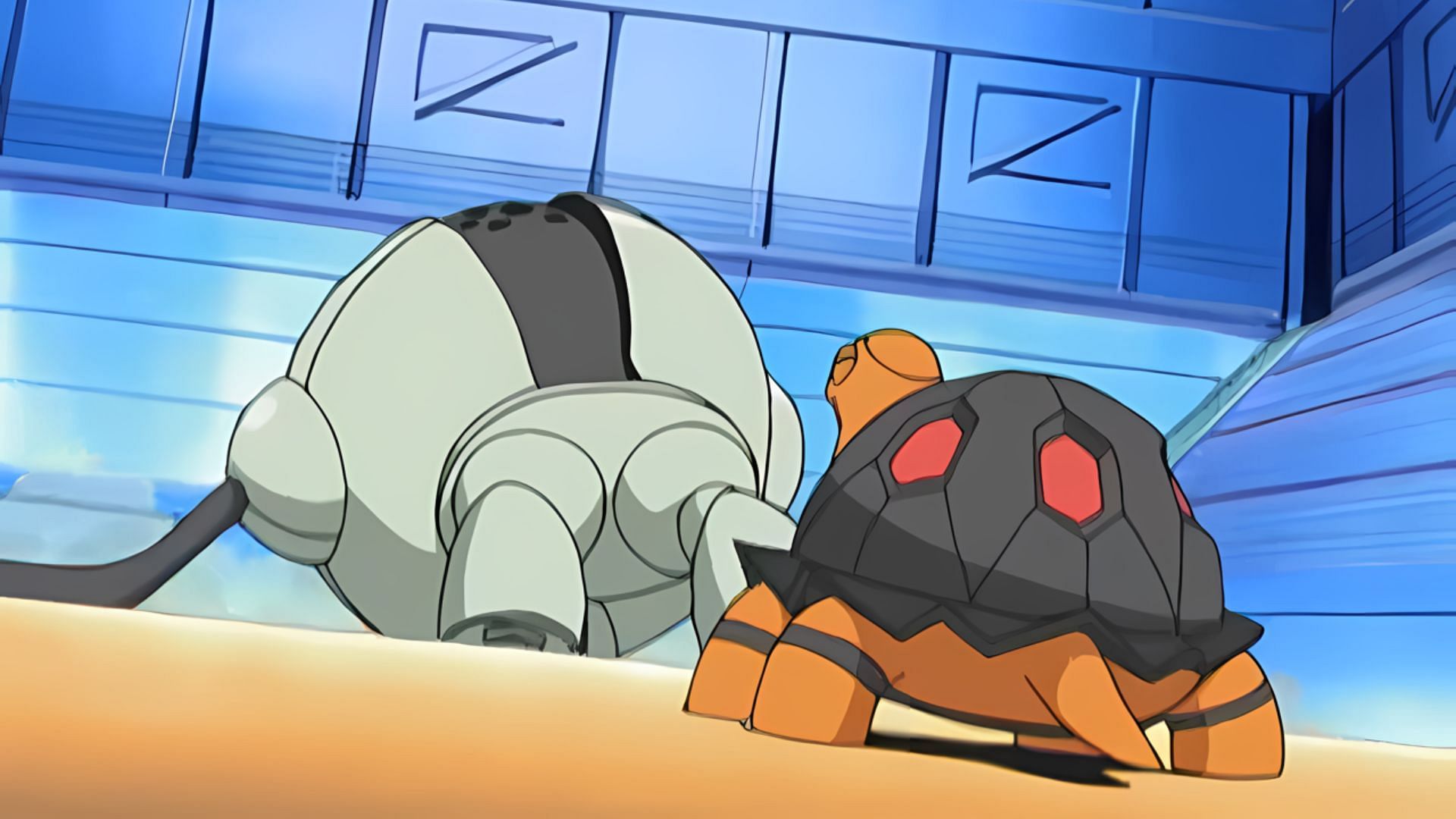 Ash&#039;s Torkoal facing Brandon&#039;s Registeel (Image via TPC)