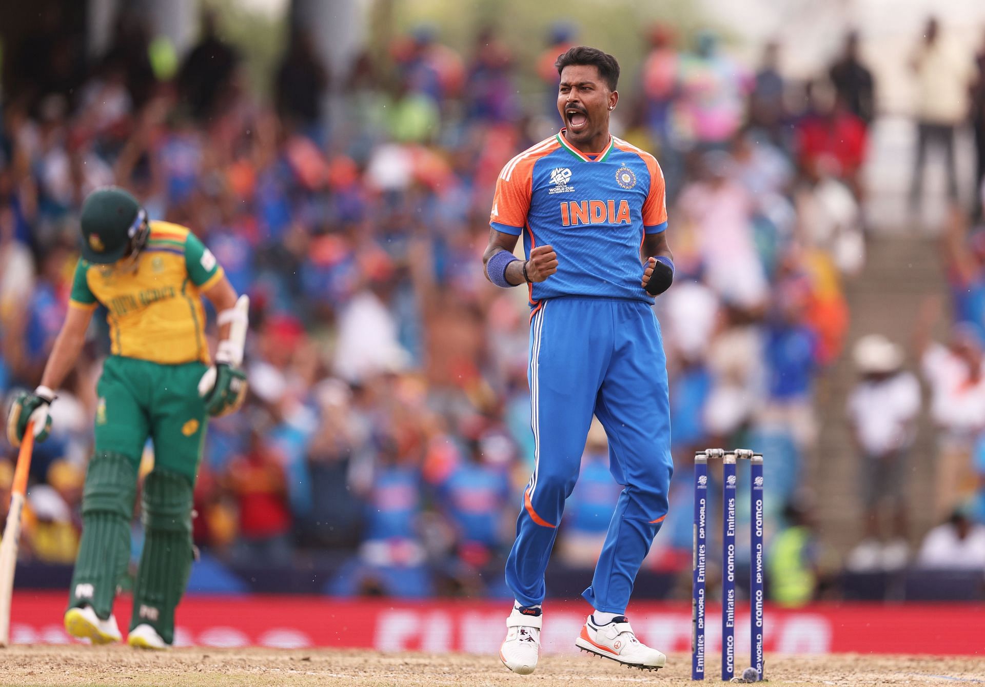 Hardik Pandya celebates a wicket. (Image Credits: Getty)