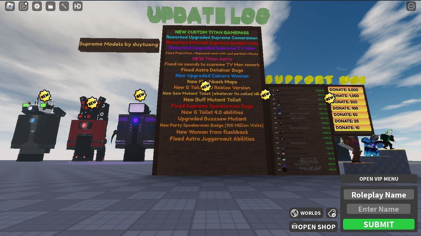 The Update Log in the game (Image via Roblox)