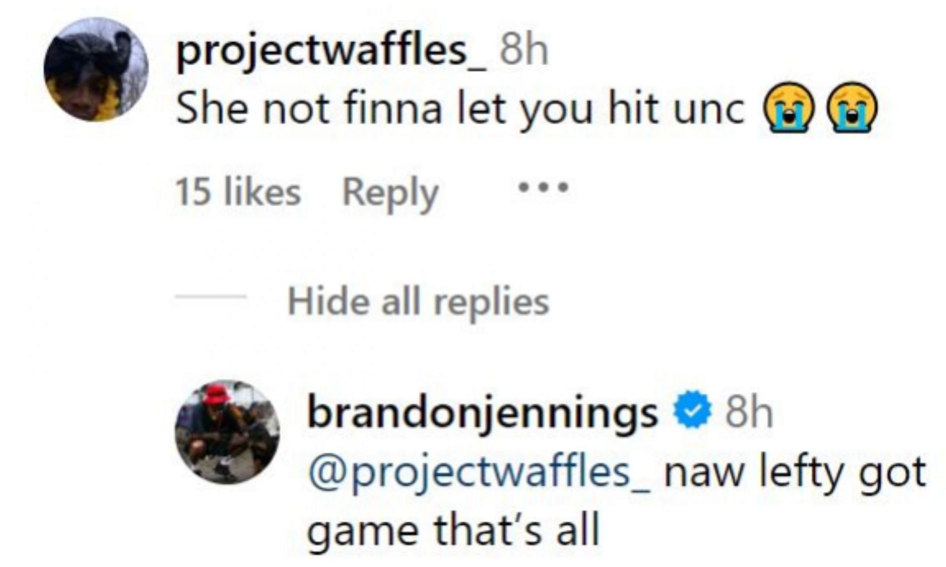 Brandon Jennings&#039; reply to a fan on his Instagram post.