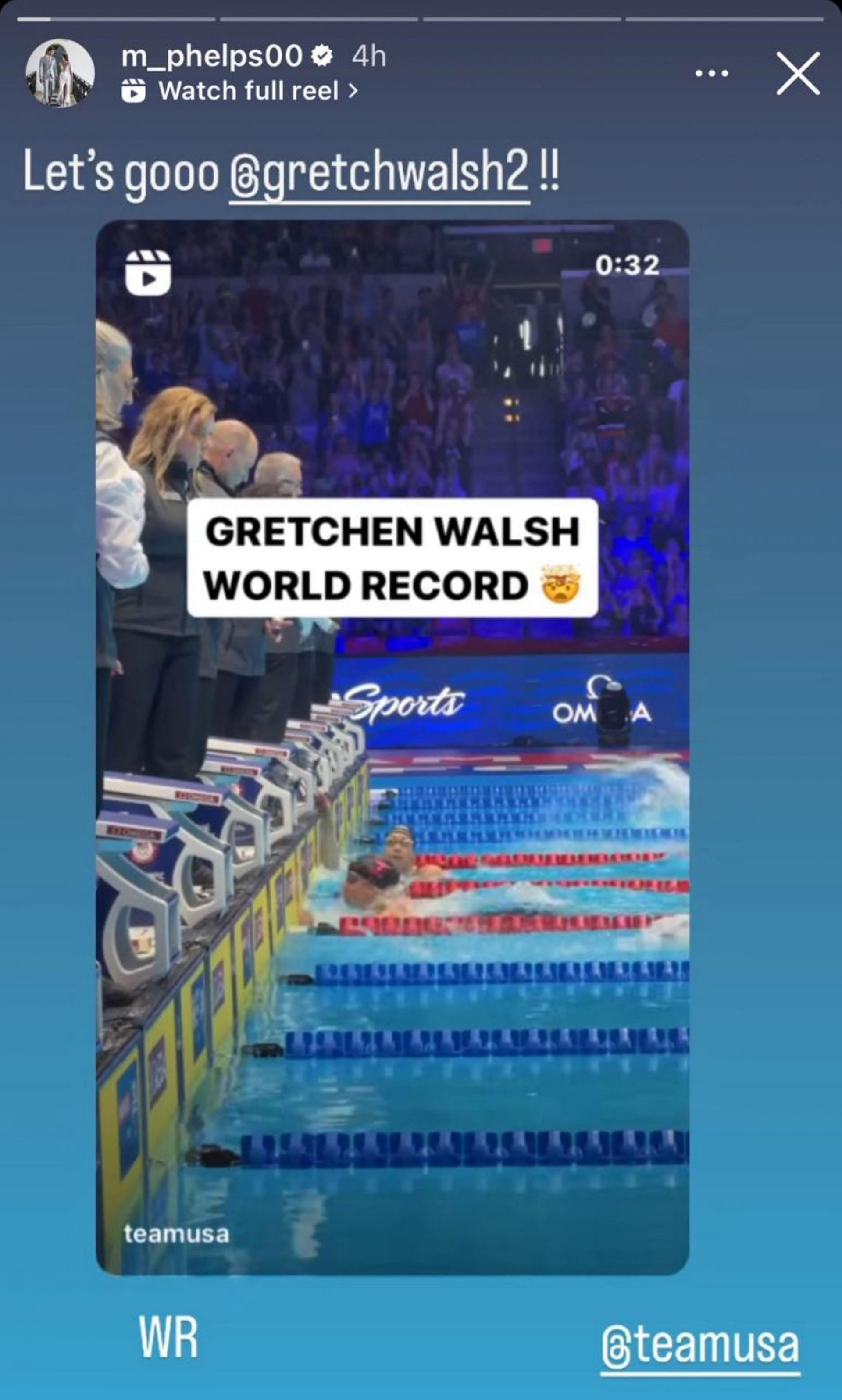 Michael Phelps on Gretchen Walsh; SOURCE - Michael Phelps Instagram