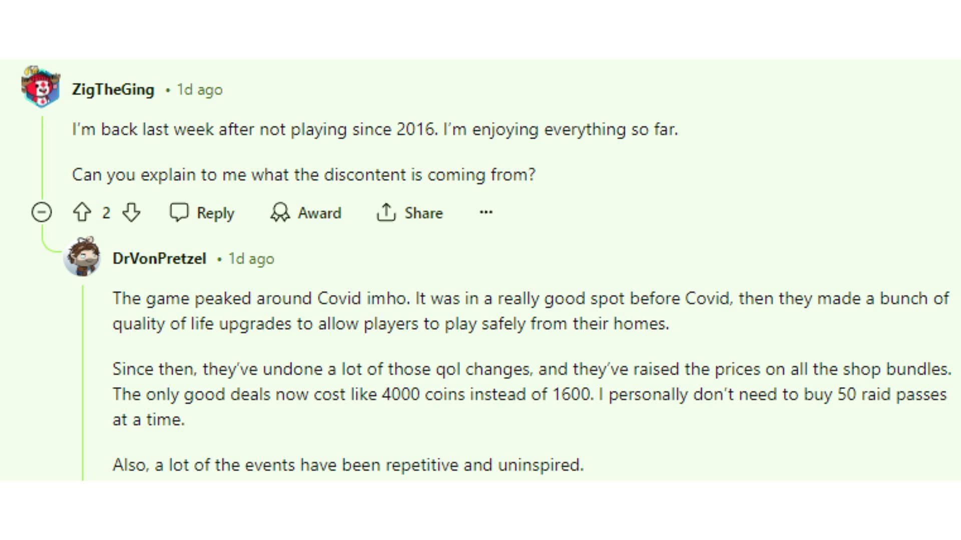 Reddit users share their opinions about the downfall of the game (Image via Reddit)