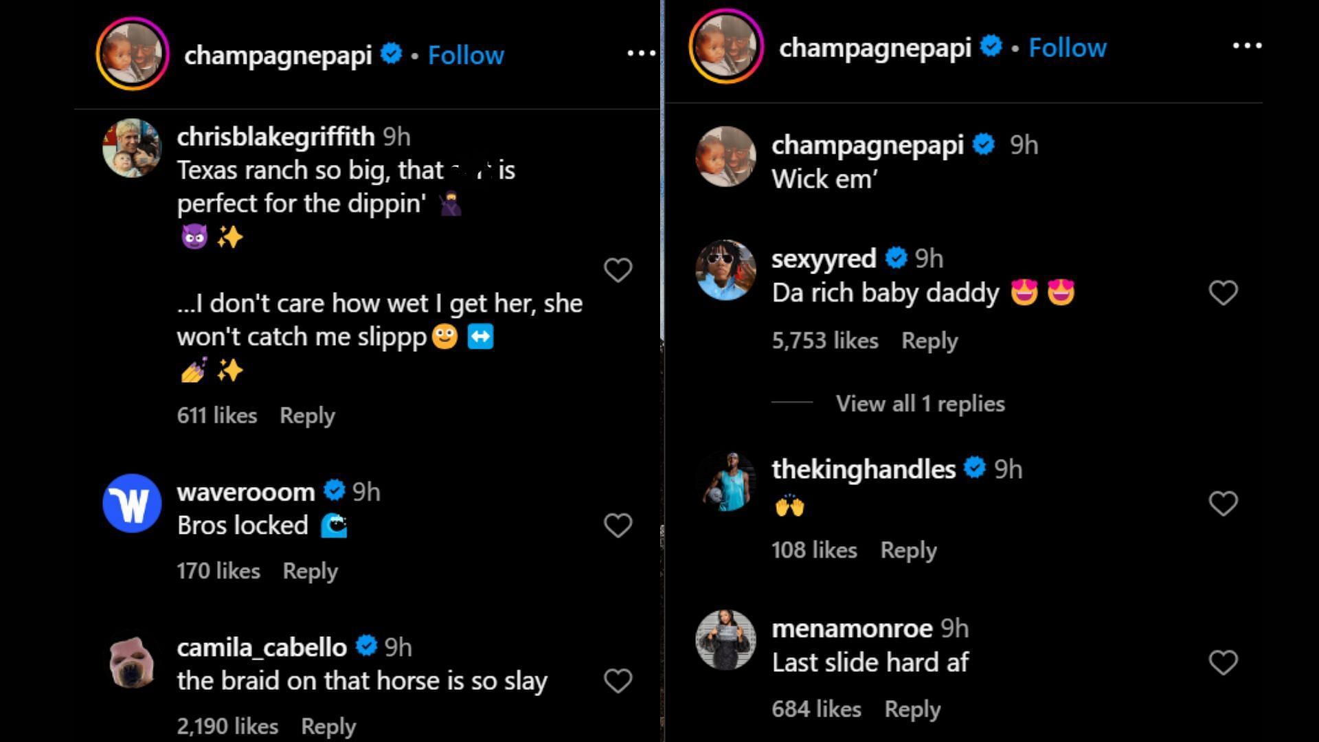 Drizzy&#039;s comment section (Image via Instagram/@champagnepapi)