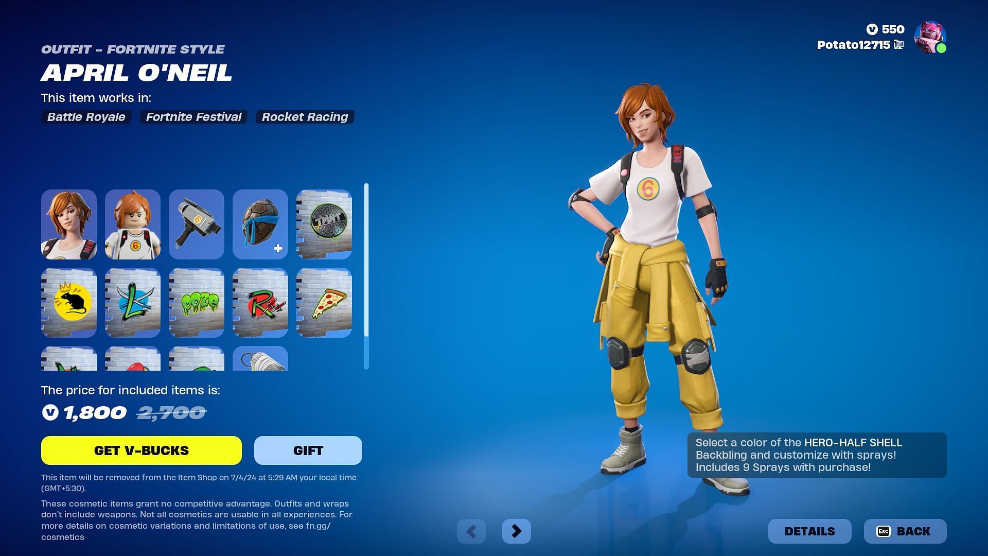 April O&#039;Neil skin will stay in the Fortnite Item Shop until July 4, 2024 (Image via Epic Games)