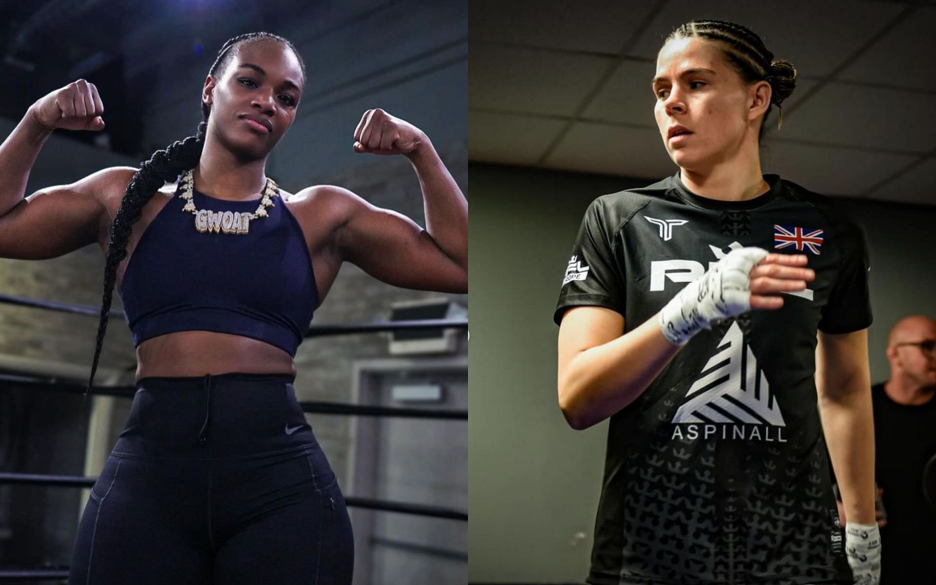 Claressa Shields (left) responds to Savannah Marshall