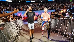 Logan Paul reacts after competing in his second-ever match on WWE SmackDown