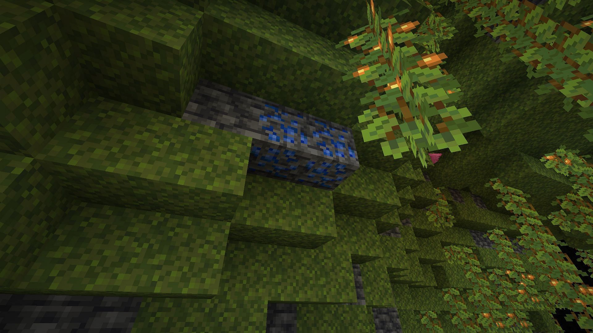 Lapis ore in the ceiling of a lush cave (Image via Mojang)