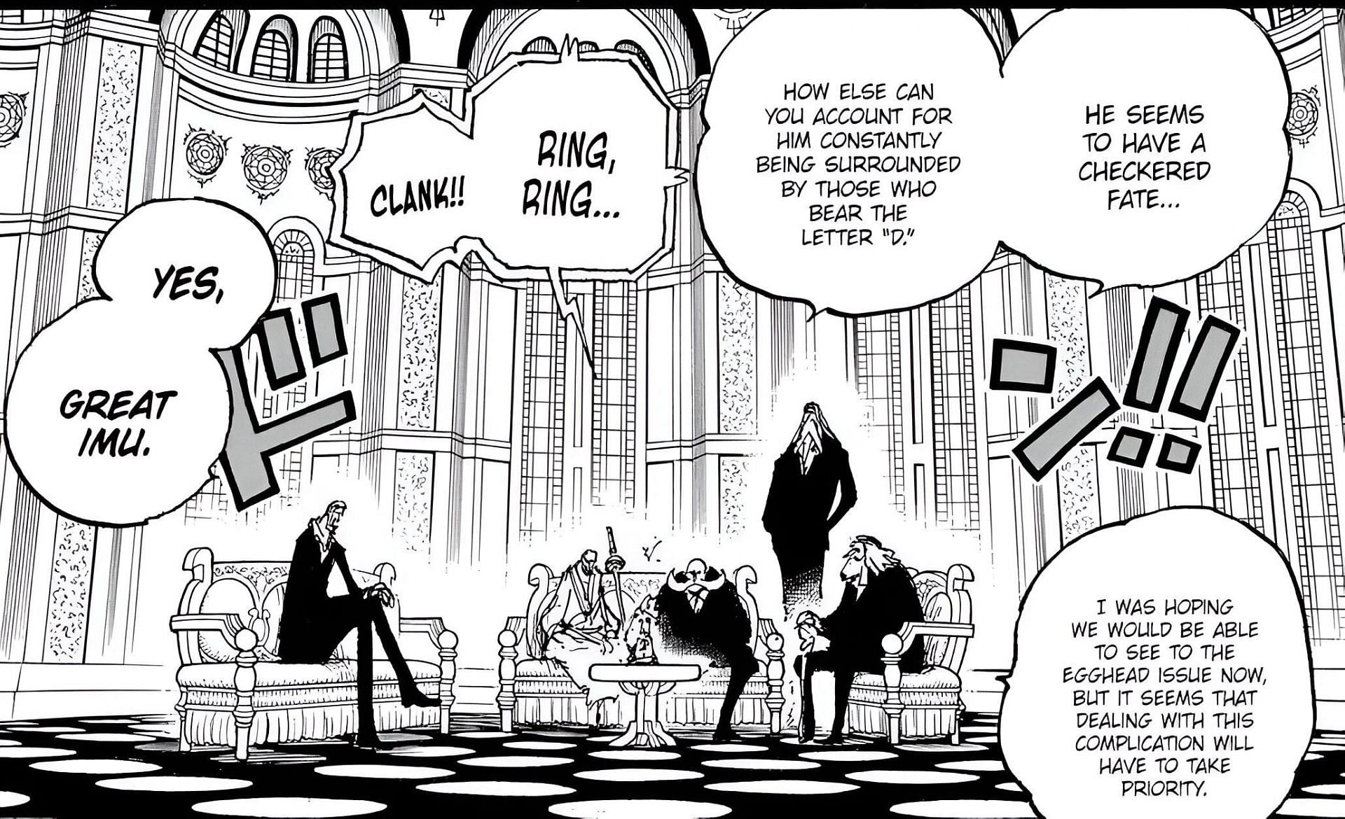 The Gorosei discussing Sabo as a &#039;checkered fate&#039; person (Image via Shueisha)