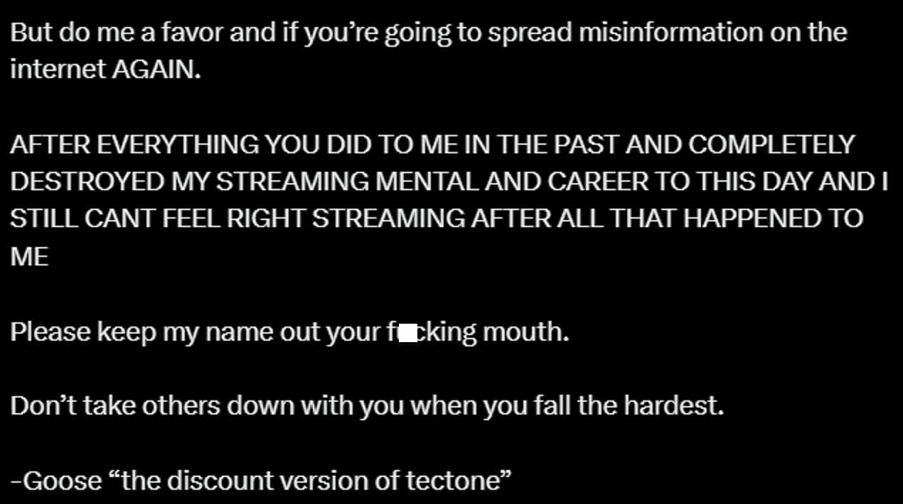 Goose Egg shares charged message against streamer (Image via X)