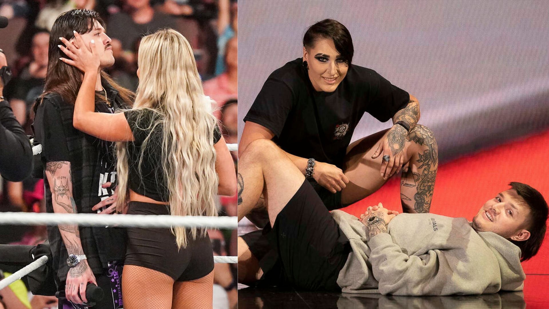 Dominik Mysterio, Liv Morgan, and Rhea Ripley.