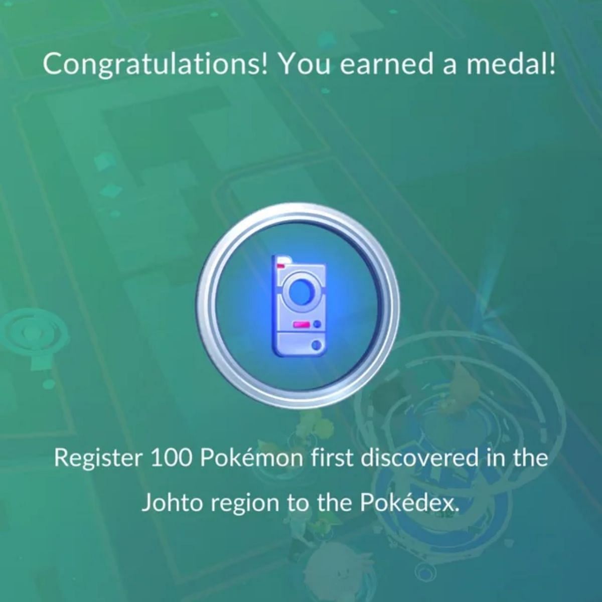 Platinum Johto medal in Pokemon GO (Image via TPC)