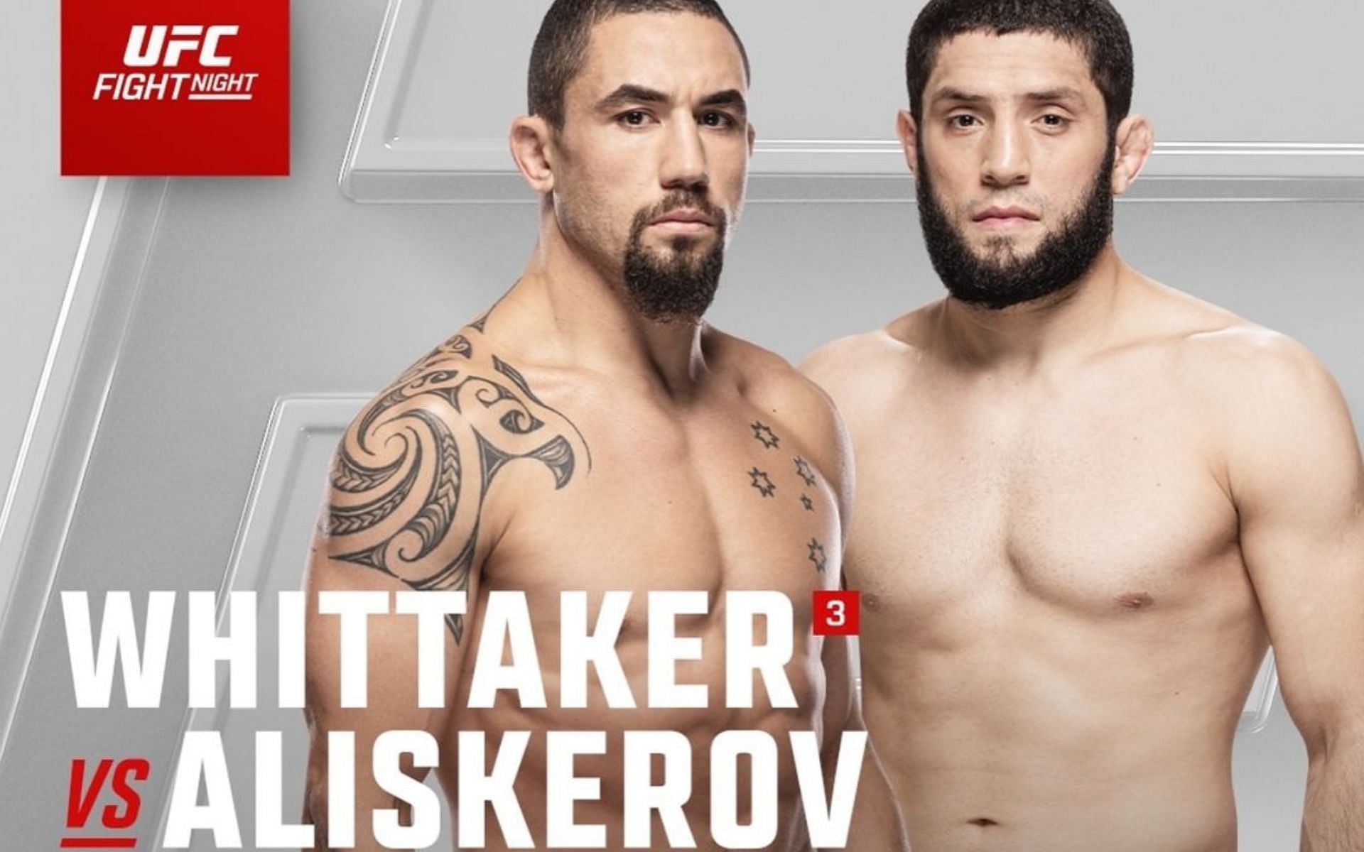 Robert Whittaker (left) will face Ikram Aliskerov (right) in the main event of UFC Saudi Arabia in a high-stakes middleweight bout [Image courtesy: @tntsportsufc on Instagram]