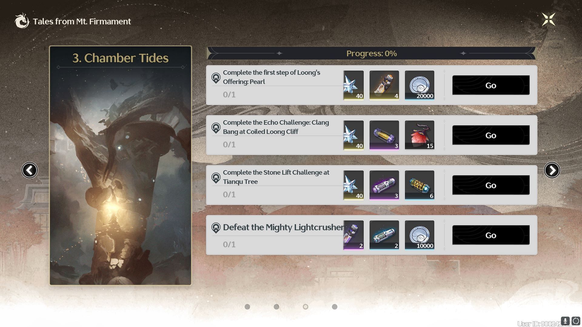 Chamber Tides tasks and rewards in Tales from Mt. Firmament (Image via Kuro Games)
