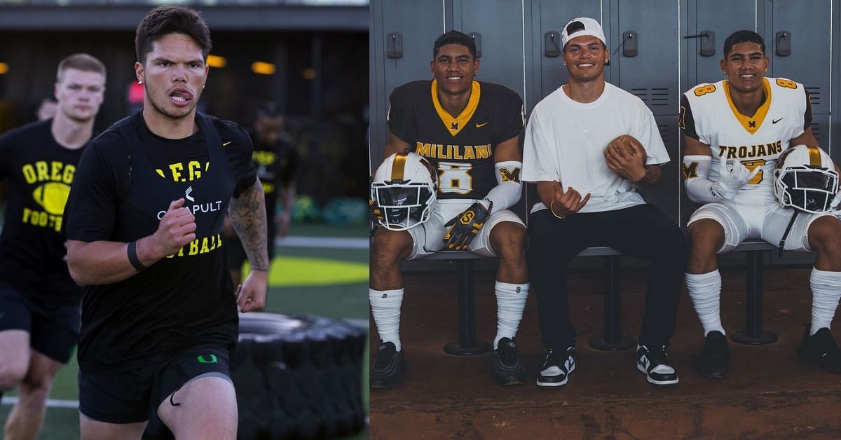 IN PHOTOS: Oregon QB Dillon Gabriel greets alma mater Mililani with a special gift for high school football team
