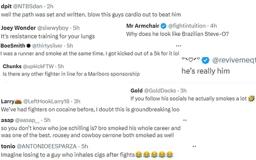 Screenshot of fan reactions to Carlos Prates smoking