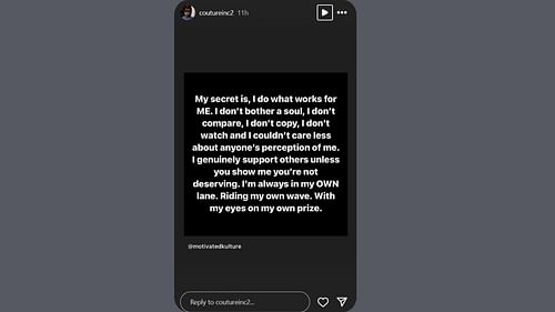 Jeanie Robel posts motivational IG story (Credits: @coutureinc2/Instagram)