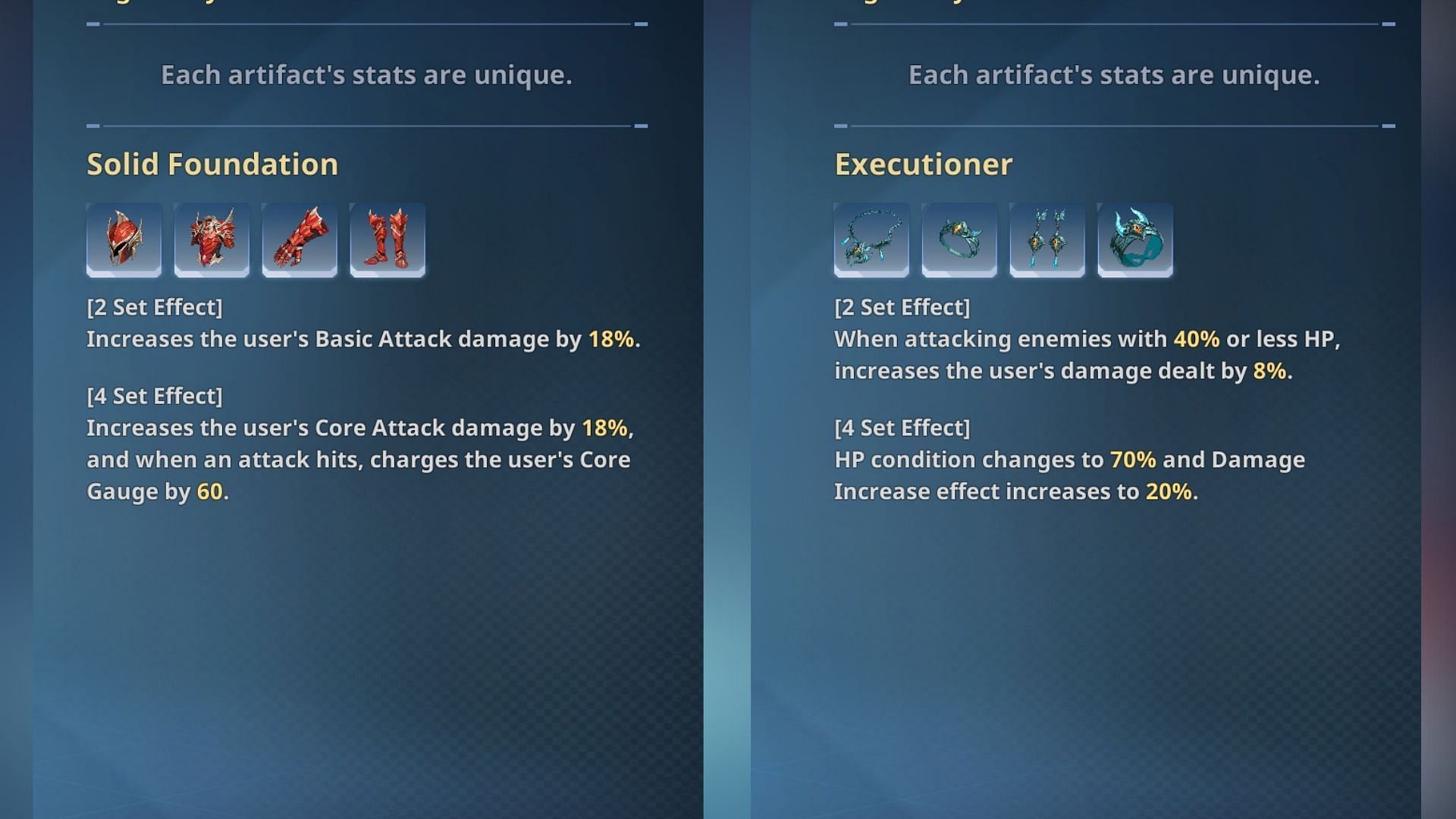 Recommended artifacts for Jinchul (Image via Netmarble)