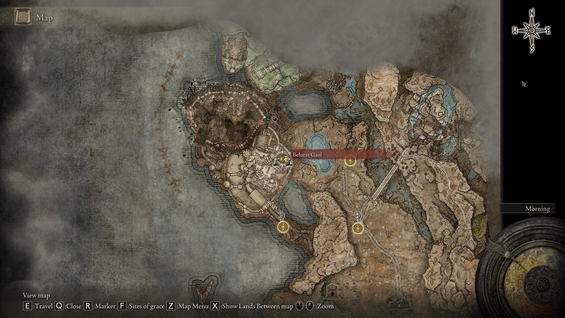 Belurat Gaol dungeon&#039;s location on the map. (Image via FromSoftware)