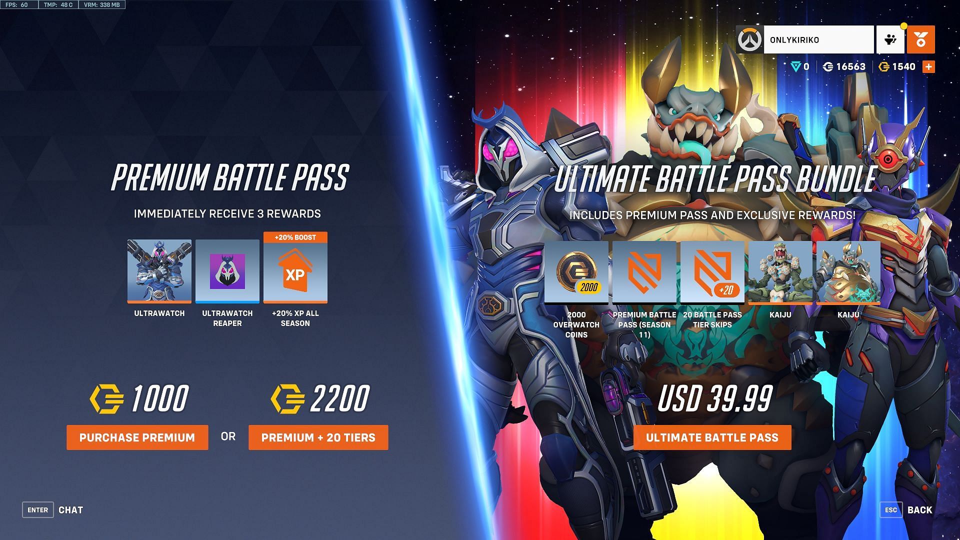 Various purchase options for the Ovw 2 S11 Battle Pass (Image via Blizzard)
