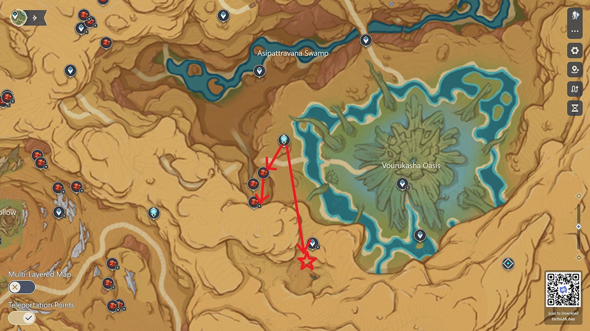 There are some spawns in the canyon (Image via HoYoverse)