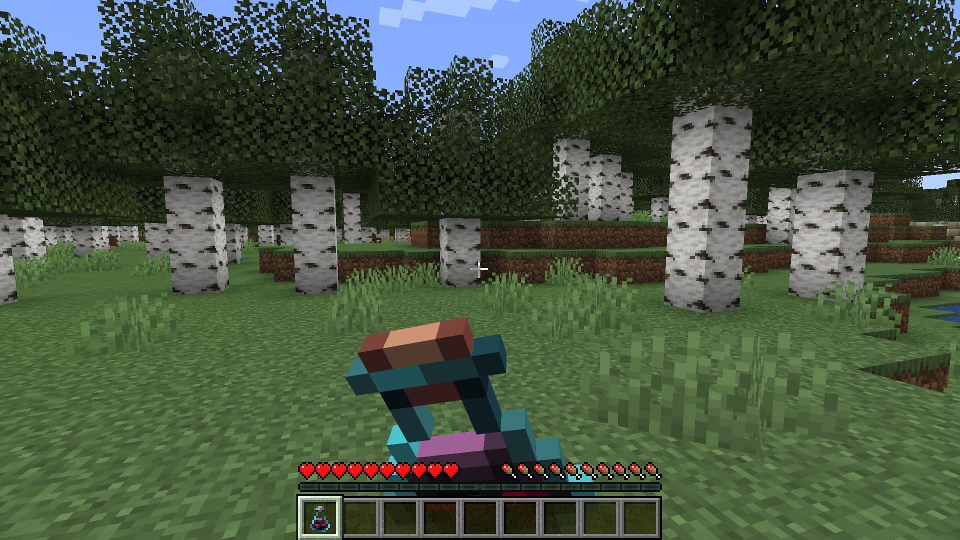 A player consuming an ominous bottle to get bad omen (Image via Mojang)