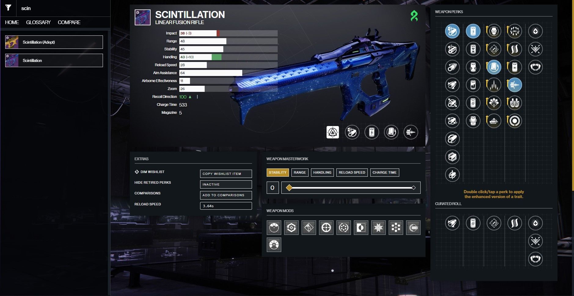 Scintillation PvE god roll in Destiny 2 (Image via D2Gunsmith)