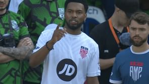 Daniel Sturridge joins the AMP vs Beta Squad charity match about 20 minutes before full-time