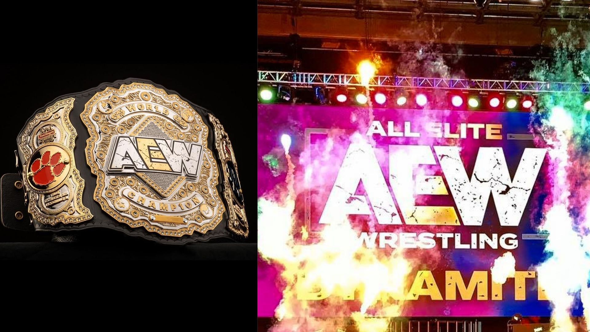 AEW World Title (left) and Dynamite stage (right)