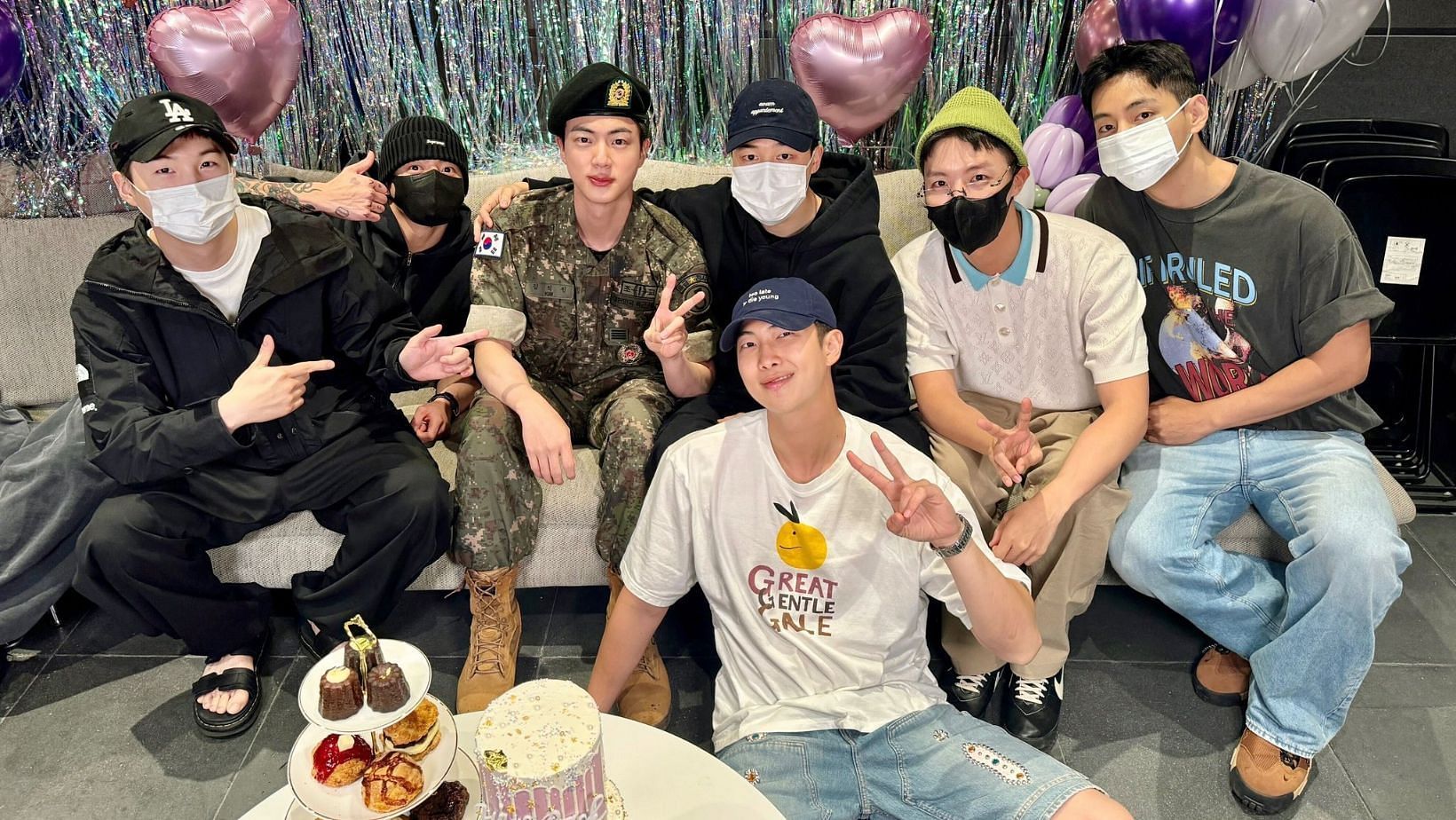 BTS&rsquo; Suga gathers with his members for Jin&rsquo;s post-military discharge livestream. (Image via X/@BTS_twt)